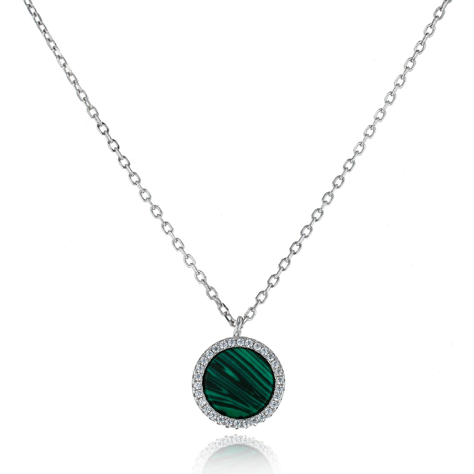 Collier pendentif médaille malachite - BLANC