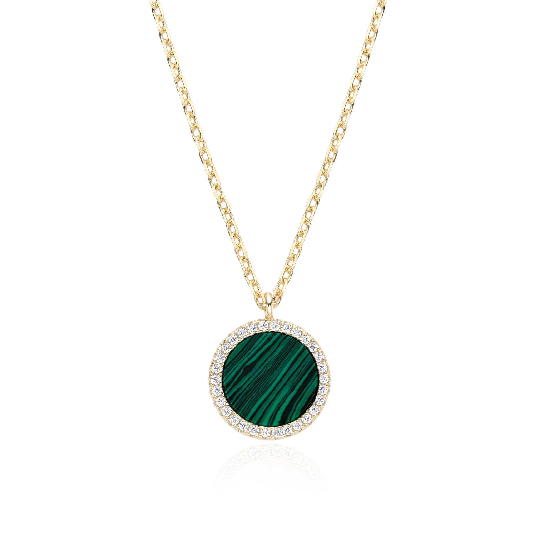 Collier pendentif médaille malachite - DORÉ