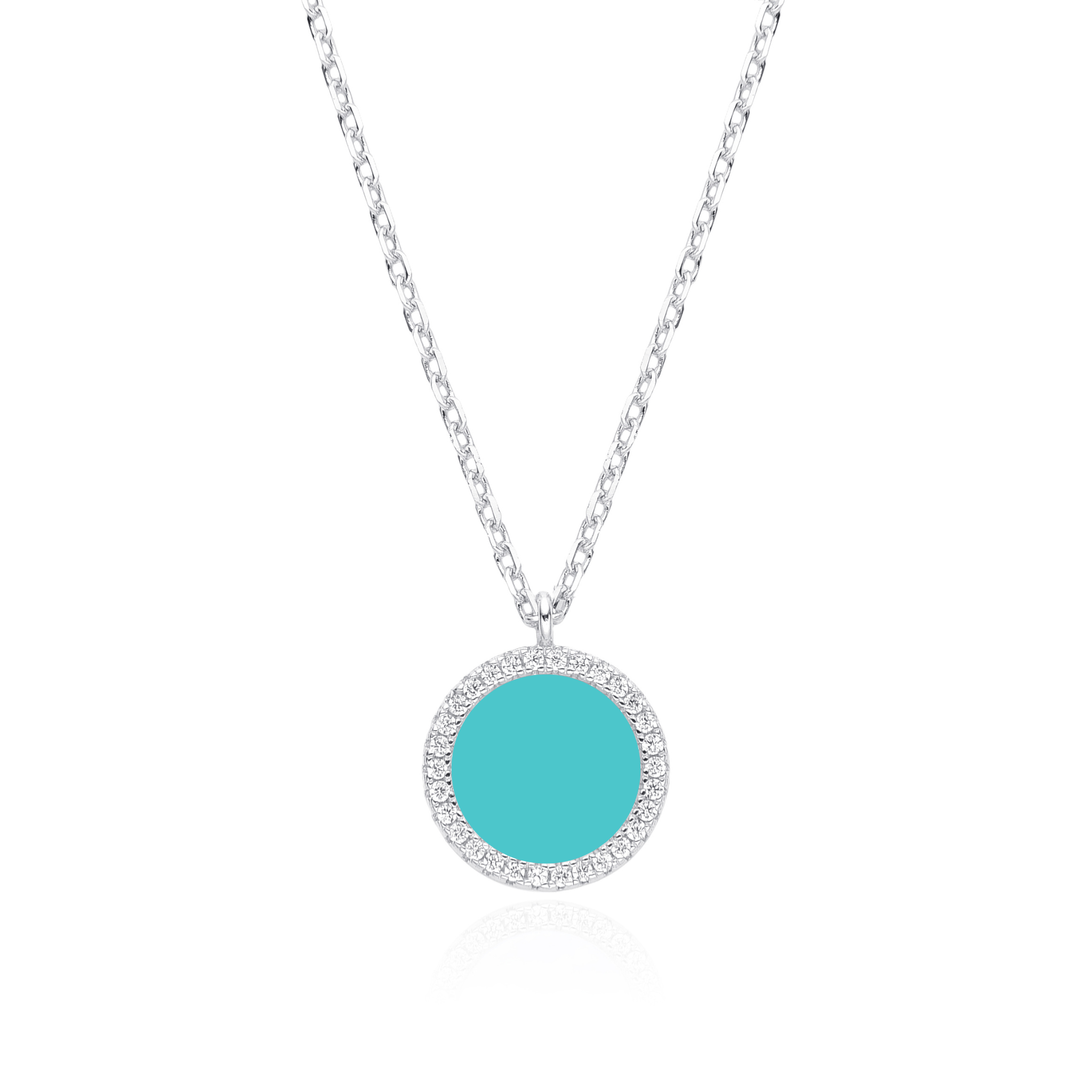 Collier pendentif médaille turquoise - BLANC