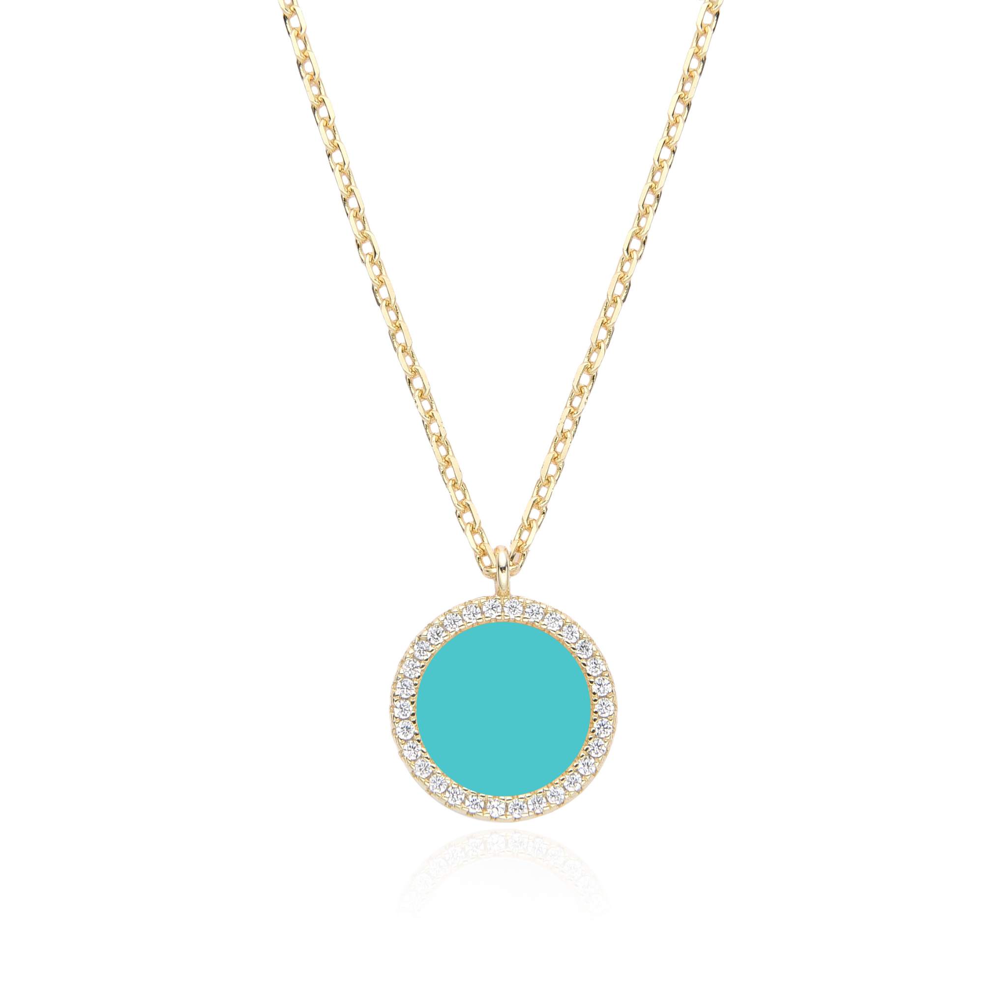 Collier pendentif médaille turquoise - DORÉ