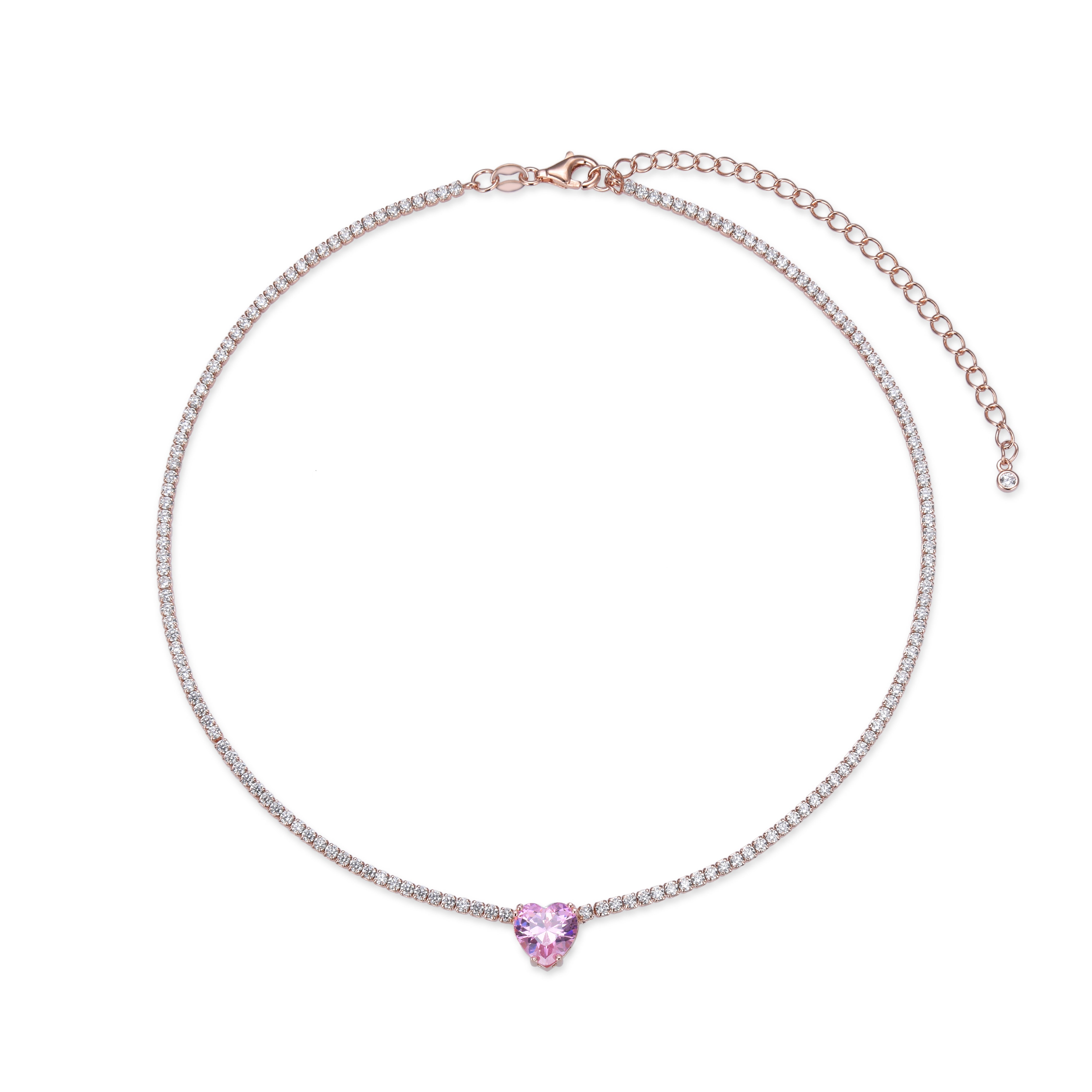 Choker tennis cœur rose - ROSE