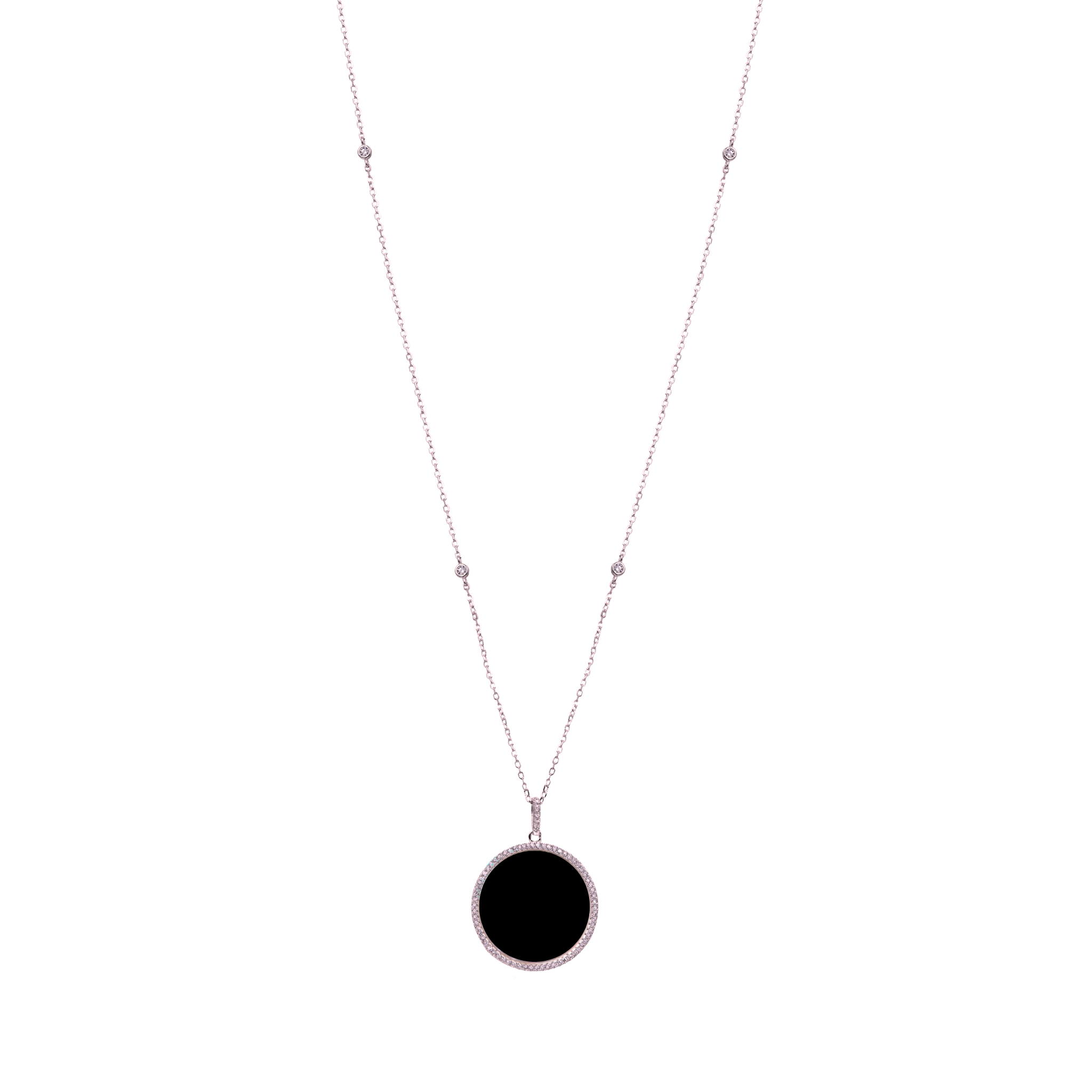 Sautoir petite médaille onyx - ROSE