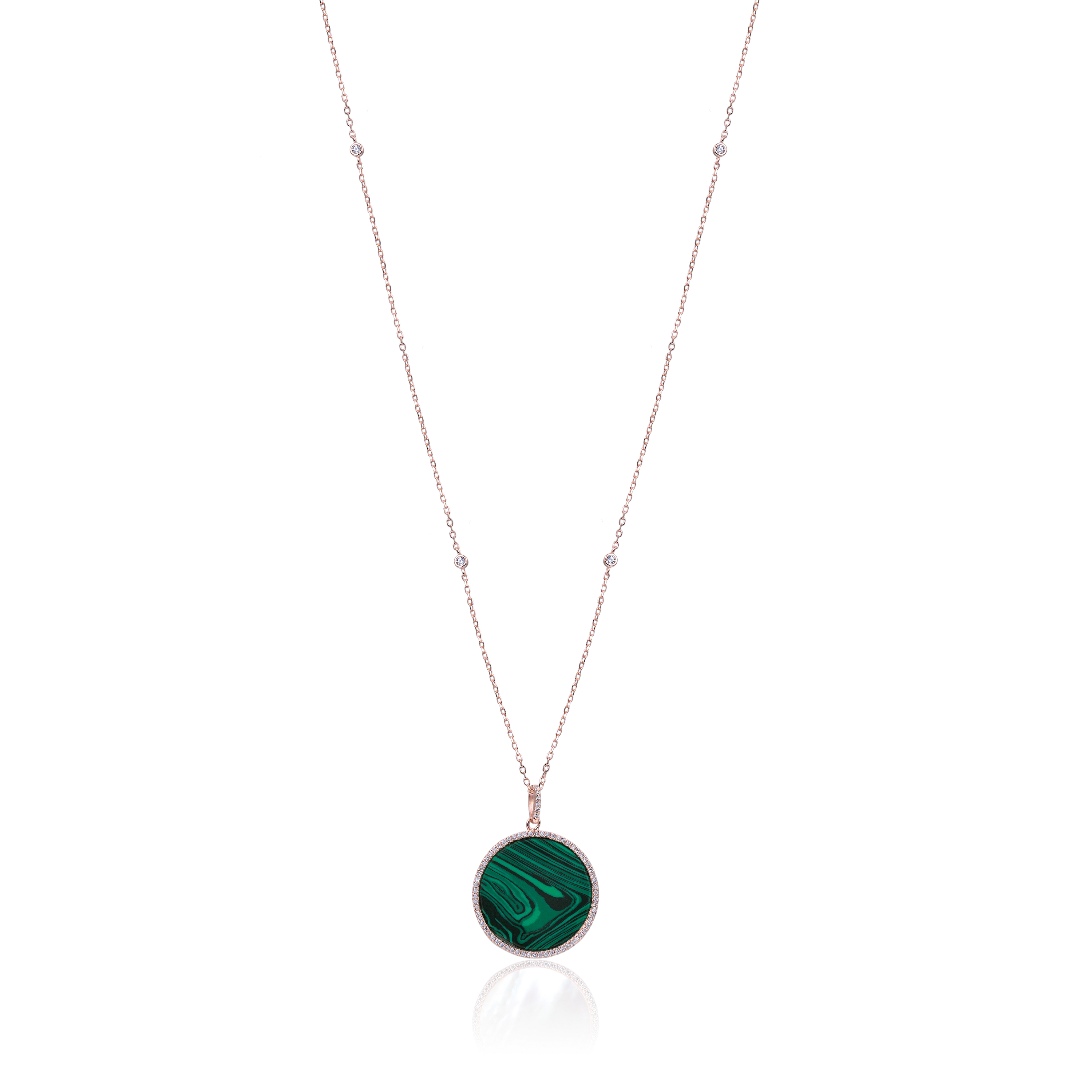 Sautoir grande médaille malachite - ROSE
