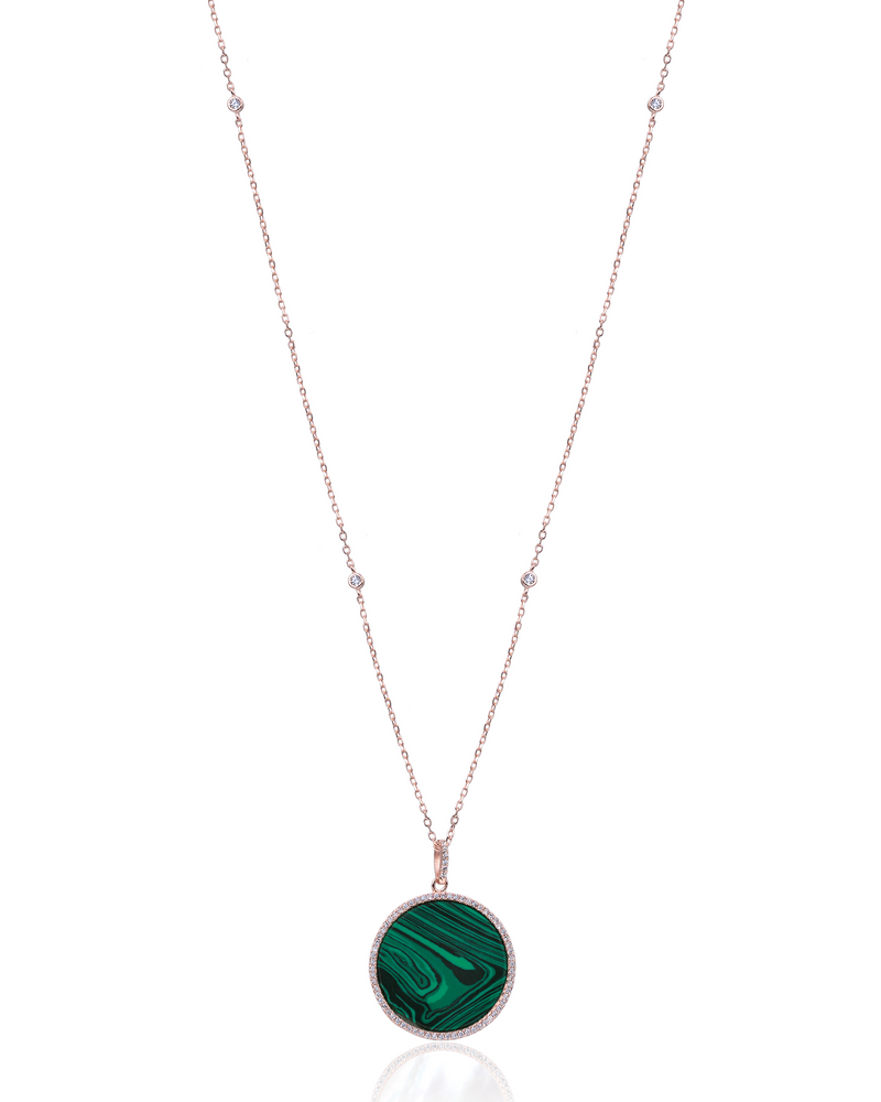 Sautoir médaille malachite - ROSE