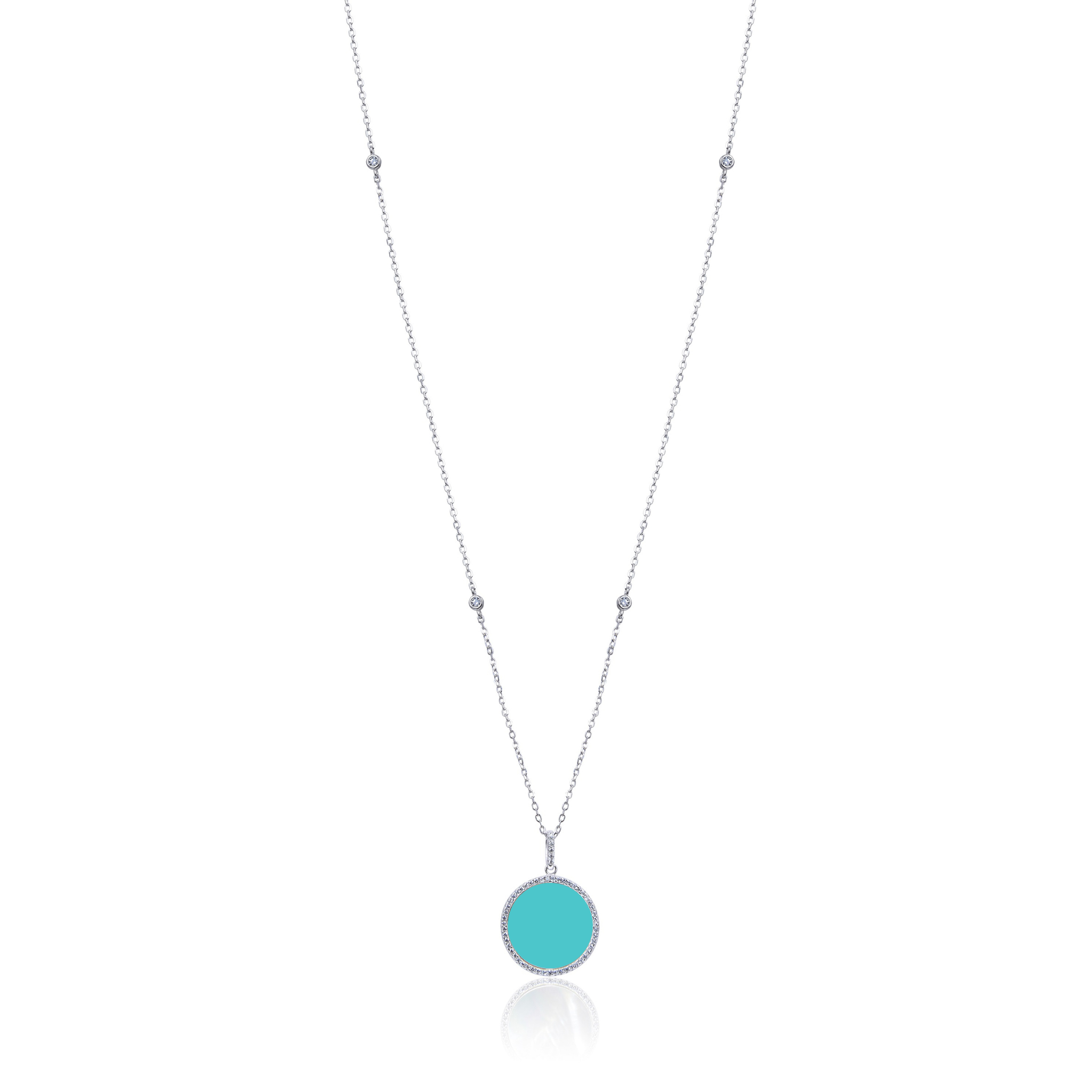 Sautoir grande médaille turquoise - BLANC