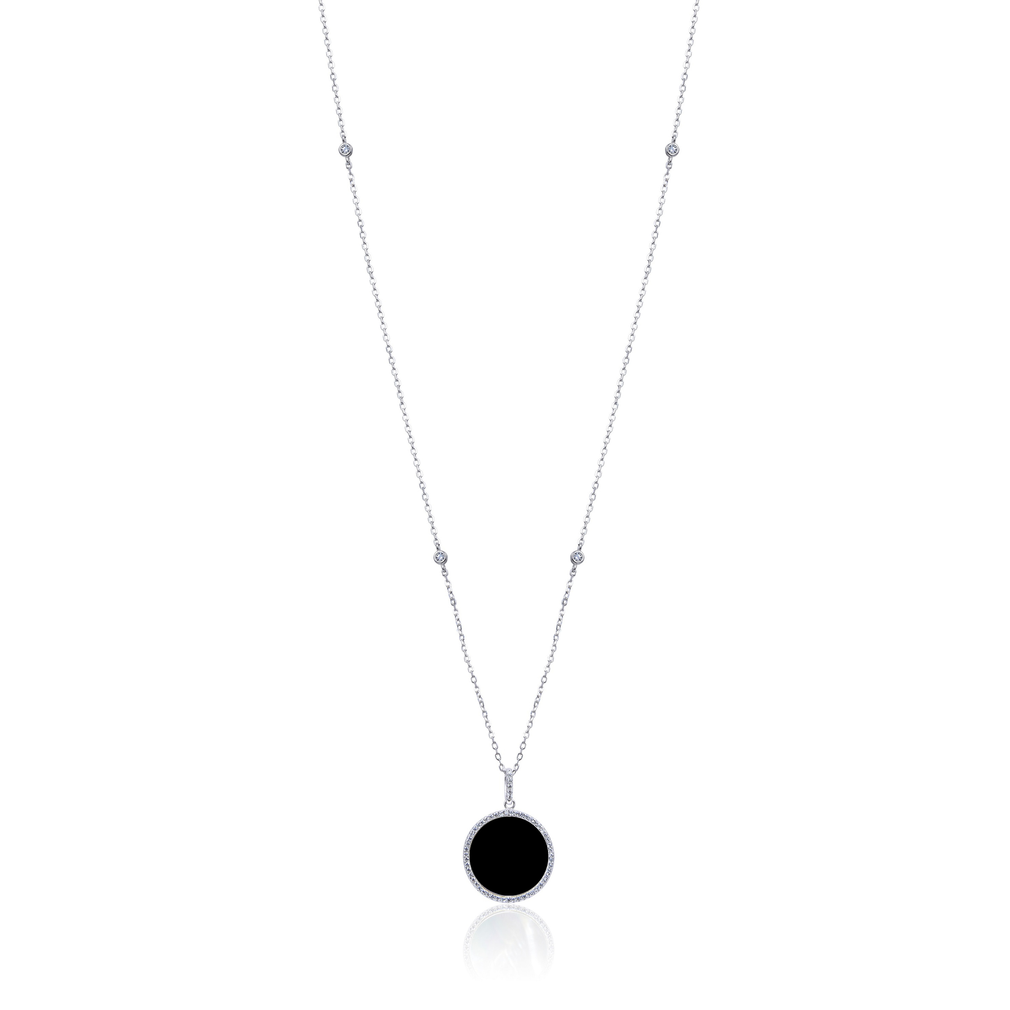 Sautoir petite médaille onyx - BLANC