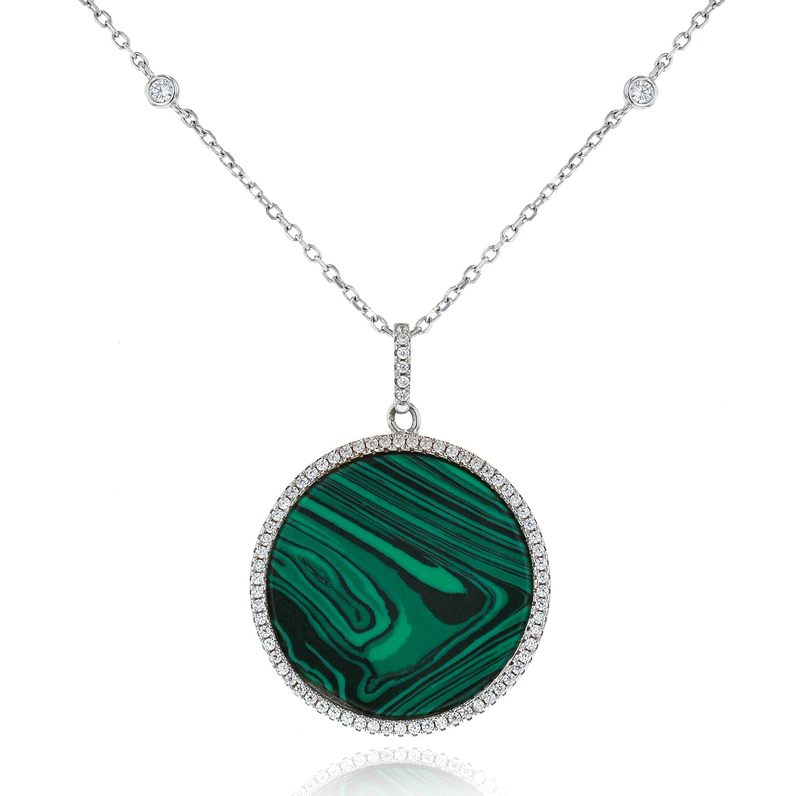 Sautoir petite médaille malachite - BLANC