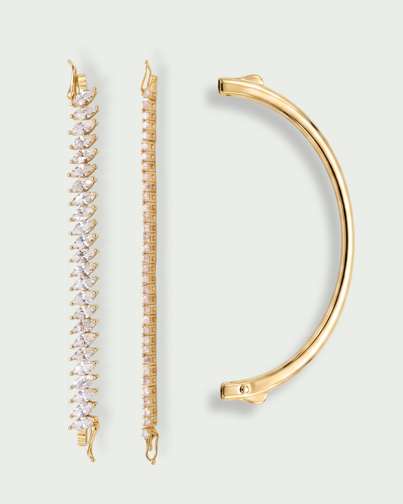 Détail bracelet rivière GENA Jewelry en argent 925 doré serti de zircons blancs