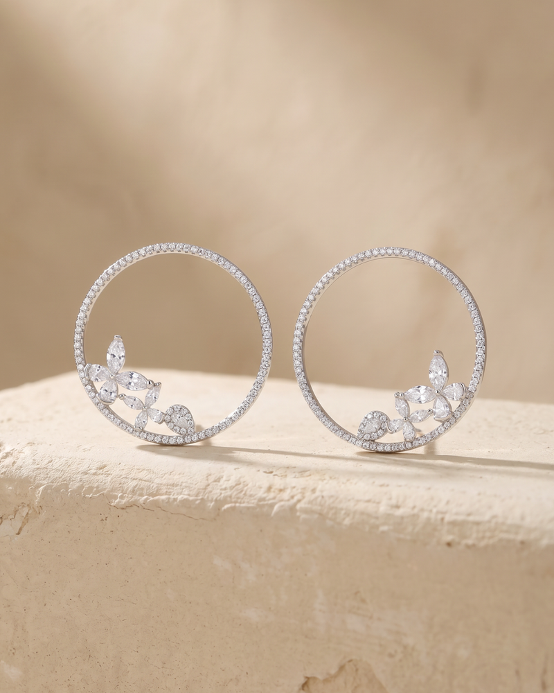 Maxi créoles Papillon en argent 925 rhodié & Zirconium - nature morte