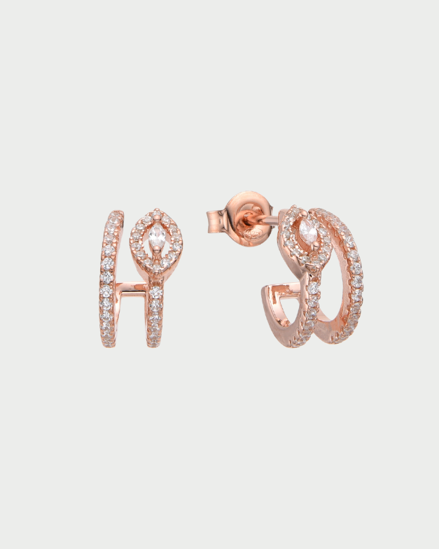 Mini-créoles Fleur Éternelle rose GENA Jewelry en argent 925 doré à l’or rose et zircons