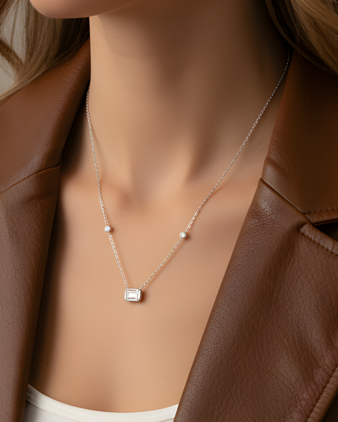 Collier rectangle - BLANC