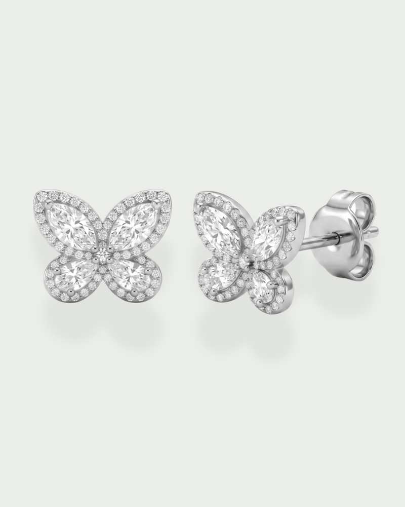 Boucles d'oreilles puces Papillon en argent 925 rhodié - fond blanc