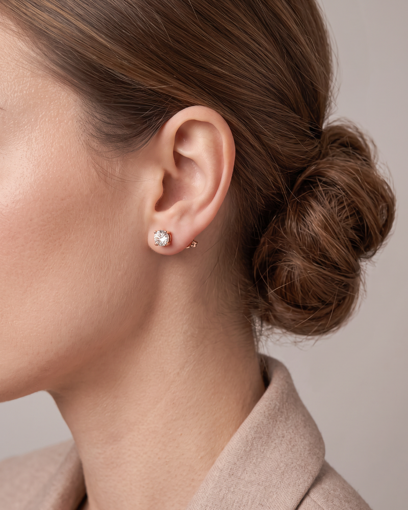Boucles d’oreilles puces « XXL Intemporel » en argent 925 doré à l’or rose 18 carats, grand format XL aux formes géométriques élégantes, finition polie brillante.