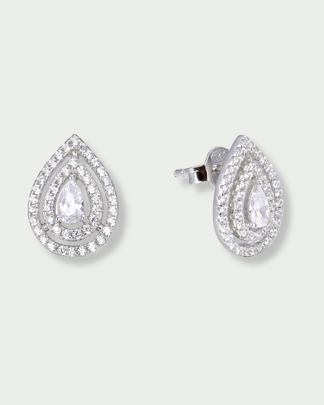 Boucles d’oreilles puces forme poire – Argent 925 rhodié & zirconium
