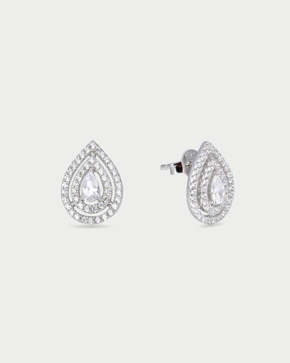 Boucles d’oreilles puces forme poire – Argent 925 rhodié & zirconium