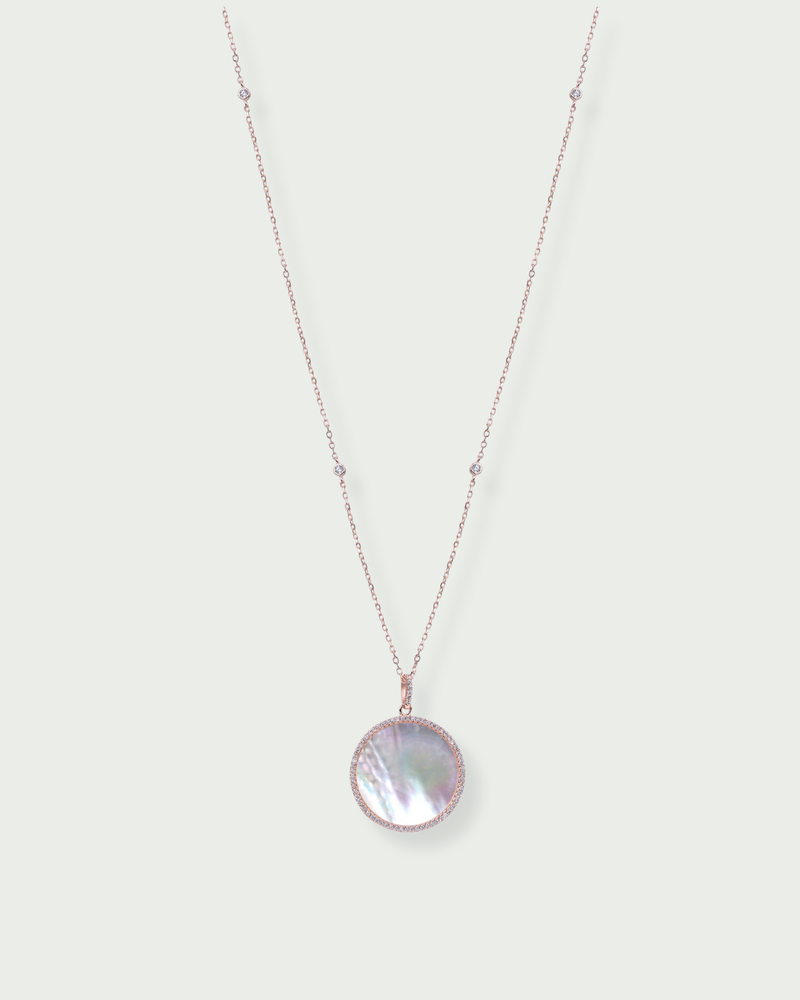 Mother-of-pearl medallion necklace - PINK 