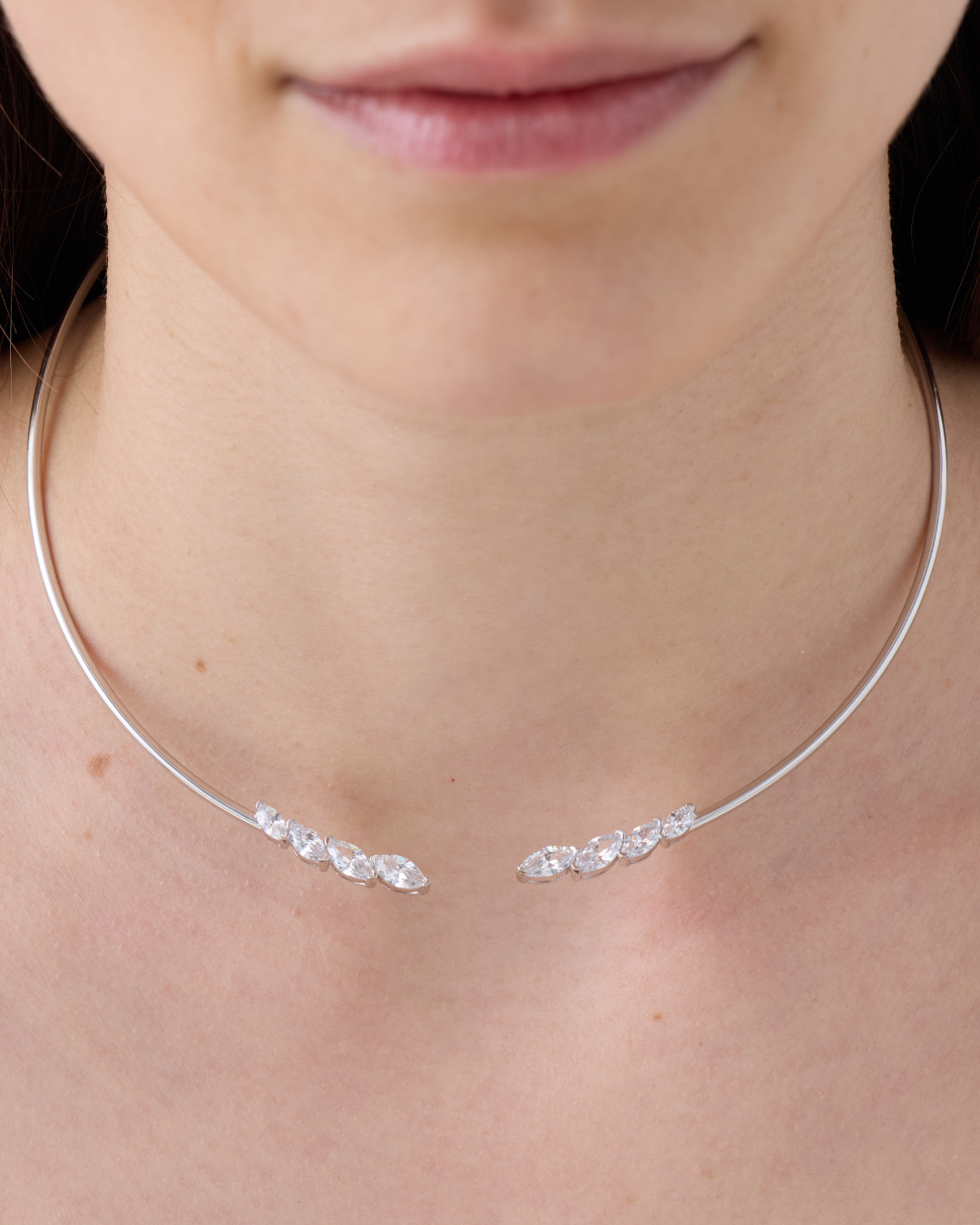 Torque Marquise – Co-création Diane Perreau – Argent 925 rhodié &amp; Zirconium - porté