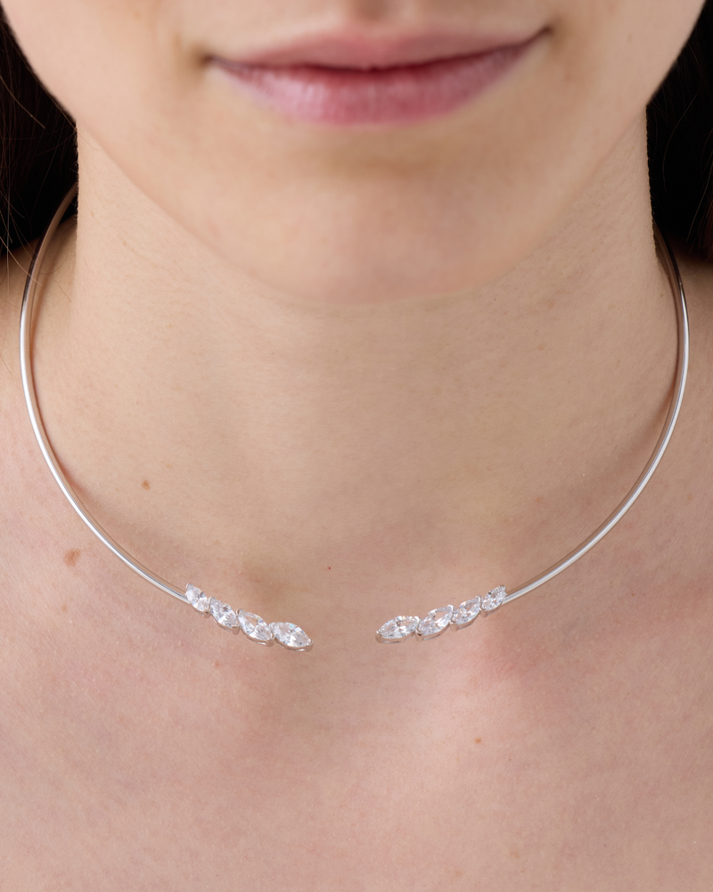 Torque Marquise – Co-création Diane Perreau – Argent 925 rhodié &amp; Zirconium - porté