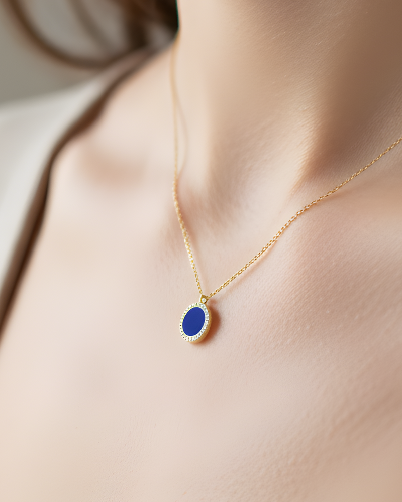 Collier pendentif médaille lapis lazuli - DORÉ