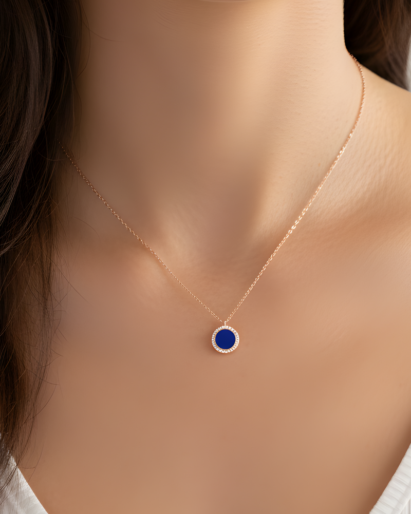 Collier pendentif médaille lapis lazuli - ROSE