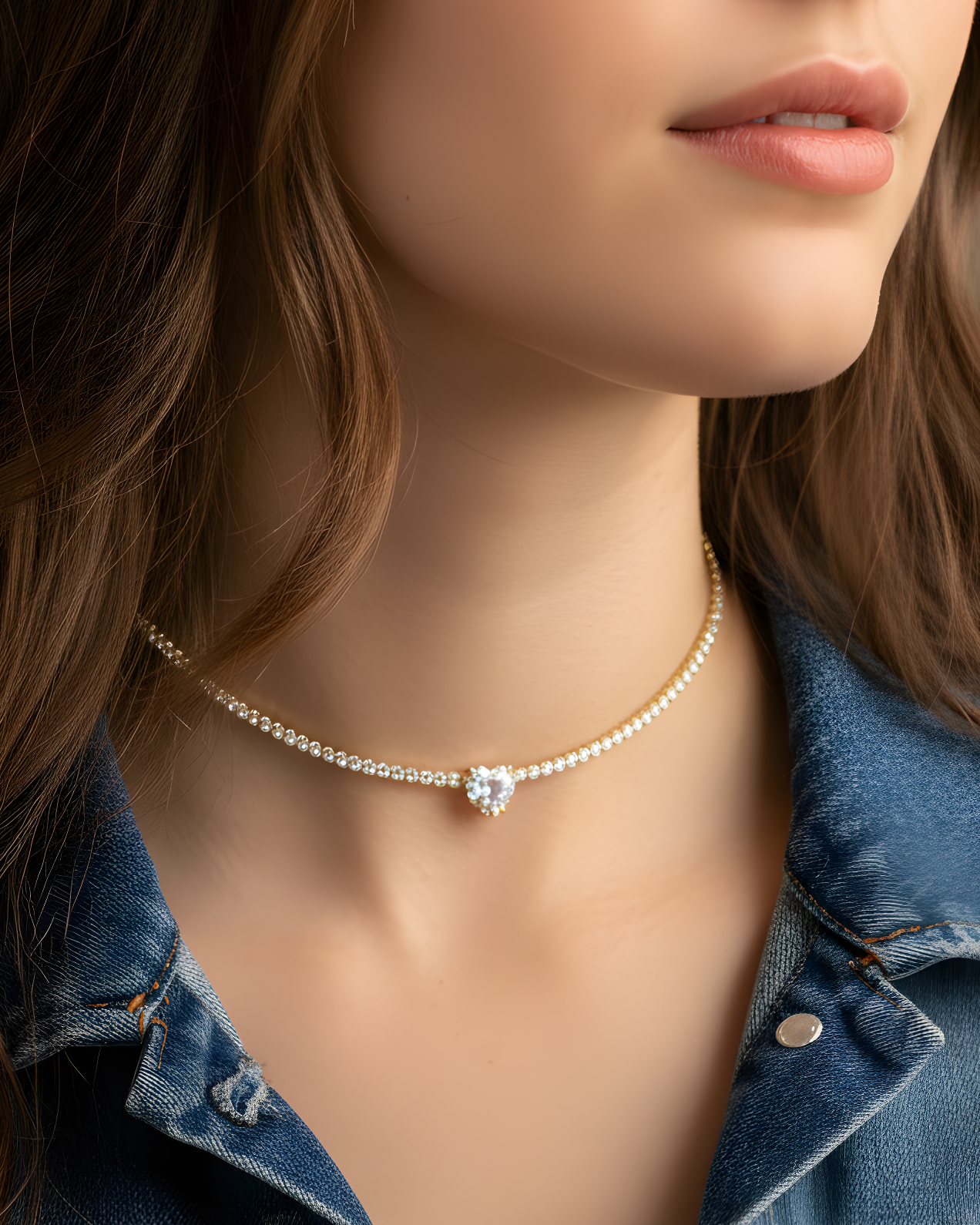 Choker tennis cœur blanc - DORÉ