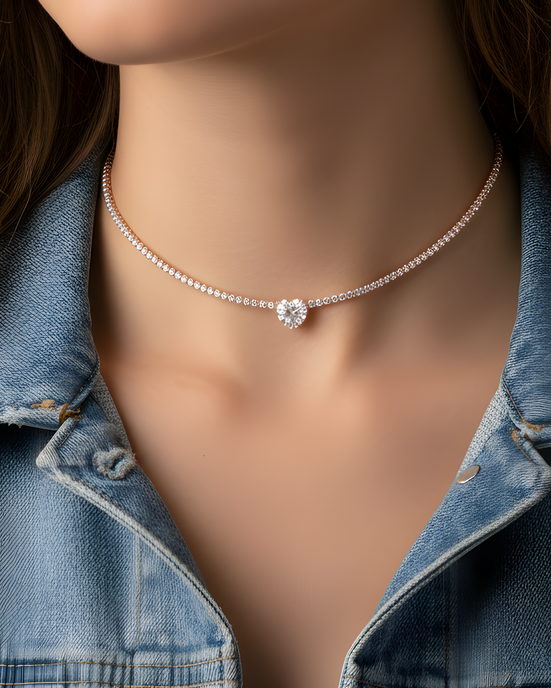 Choker tennis cœur blanc - ROSE