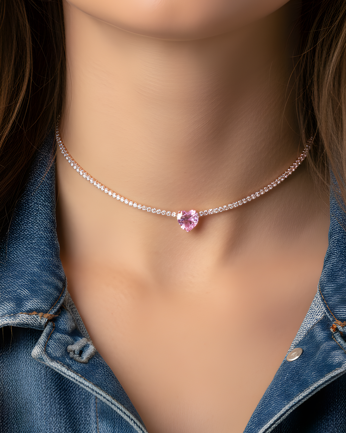 Choker tennis cœur rose - ROSE