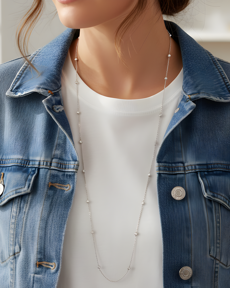 Sautoir serti clos - BLANC