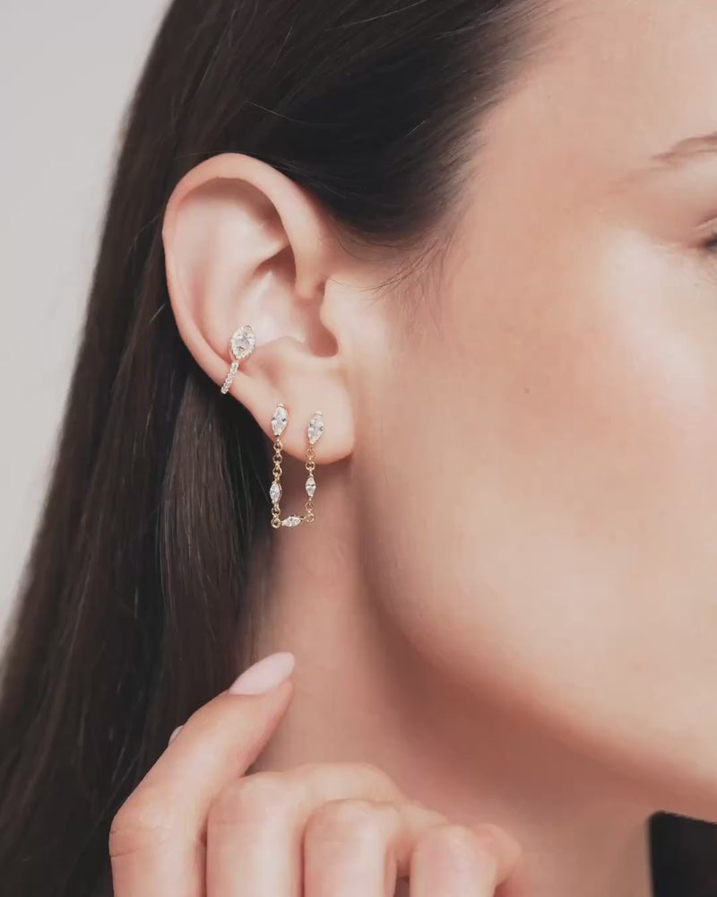 Earcuff marquise pavé – Co-création Diane Perreau – Argent 925 doré à l’or 18 carats &amp; Zirconium - vidéo