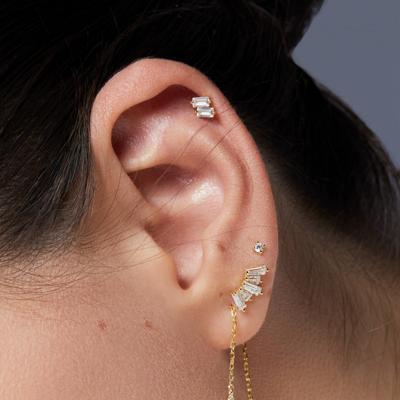 Piercing d'oreille double émeraude - BLANC