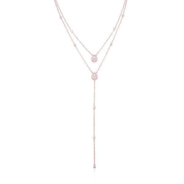 Sweet Pear double row choker long necklace - PINK