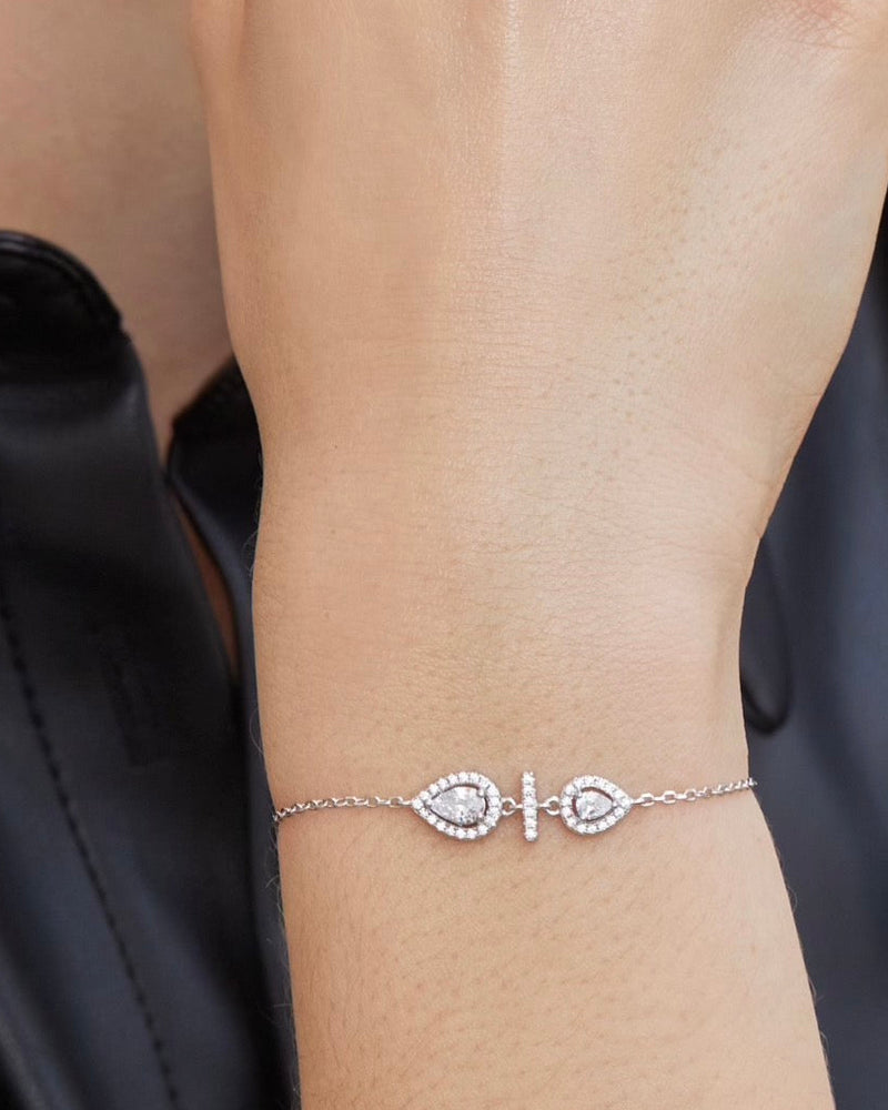 Bracelet  avec 2 poires en argent 925 rhodié et Zirconiums