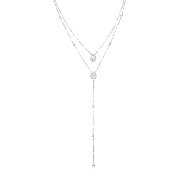 Sweet Pear double row choker long necklace - WHITE