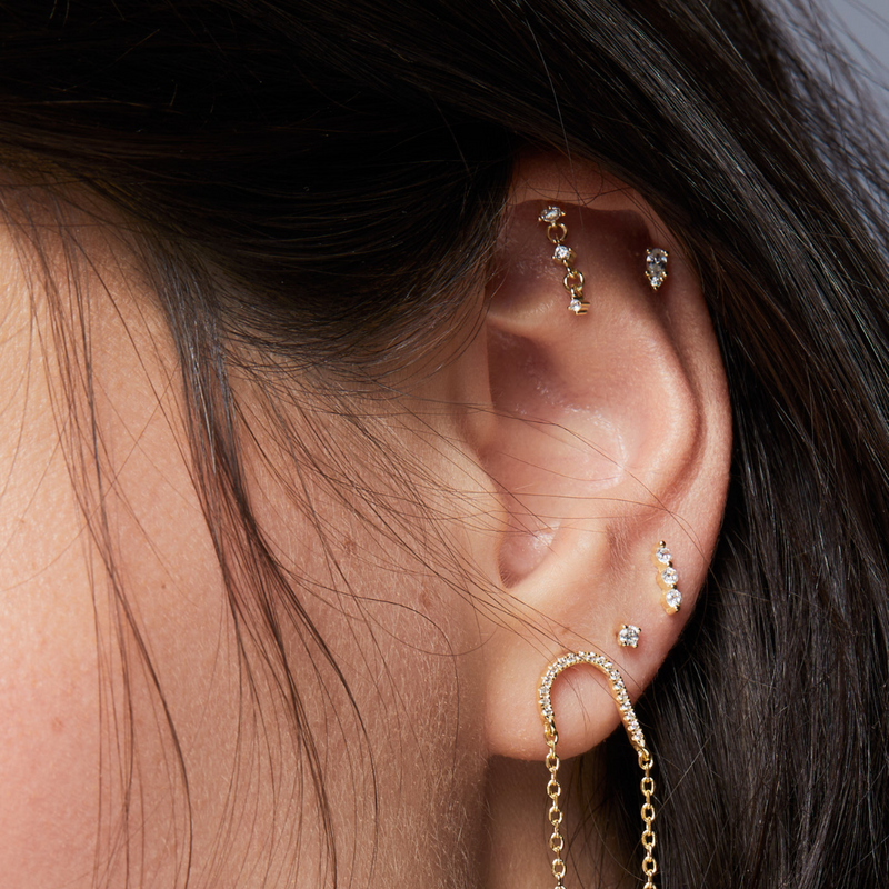 Nova chain ear piercing - WHITE – Gena Jewelry