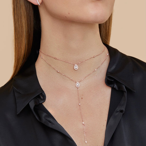 Sweet Pear double row choker long necklace - PINK