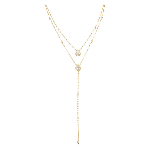 Sweet Pear double row choker long necklace - GOLDEN