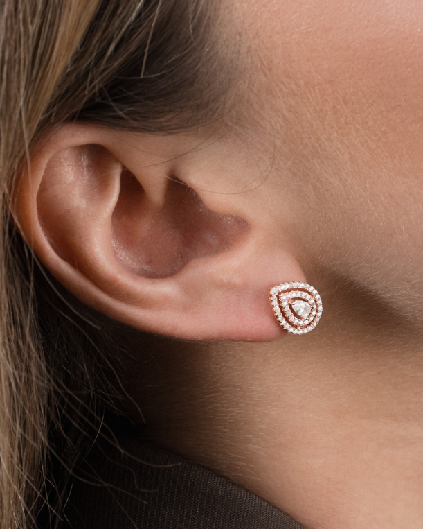 Boucles d’oreilles puces forme poire – Argent 925 doré à l’or rose & zirconium - zoom