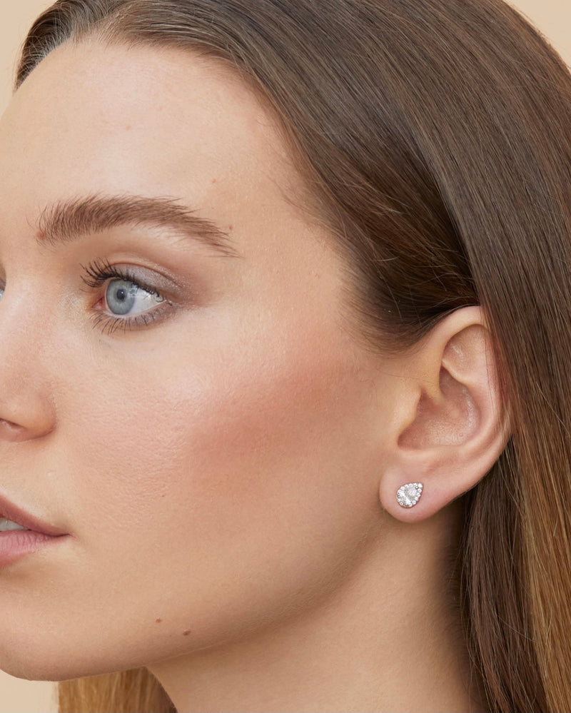 Puces d’oreilles duo formes émeraude et poire – Argent 925 rhodié & zirconiums - côté poire