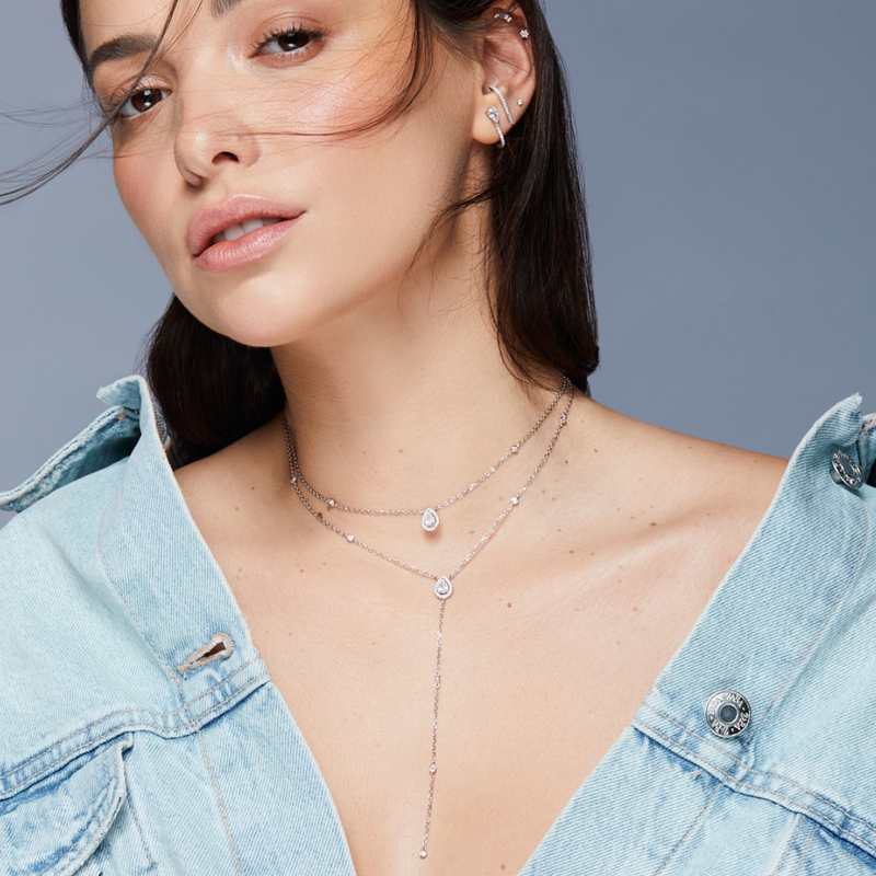 Sweet Pear double row choker long necklace WHITE